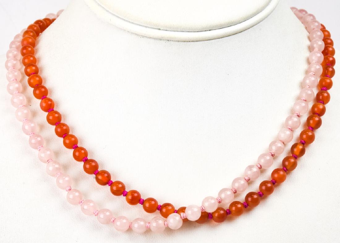 2 Estate Chinese Carnelian & Rose Quartz Necklaces (1 of 6)