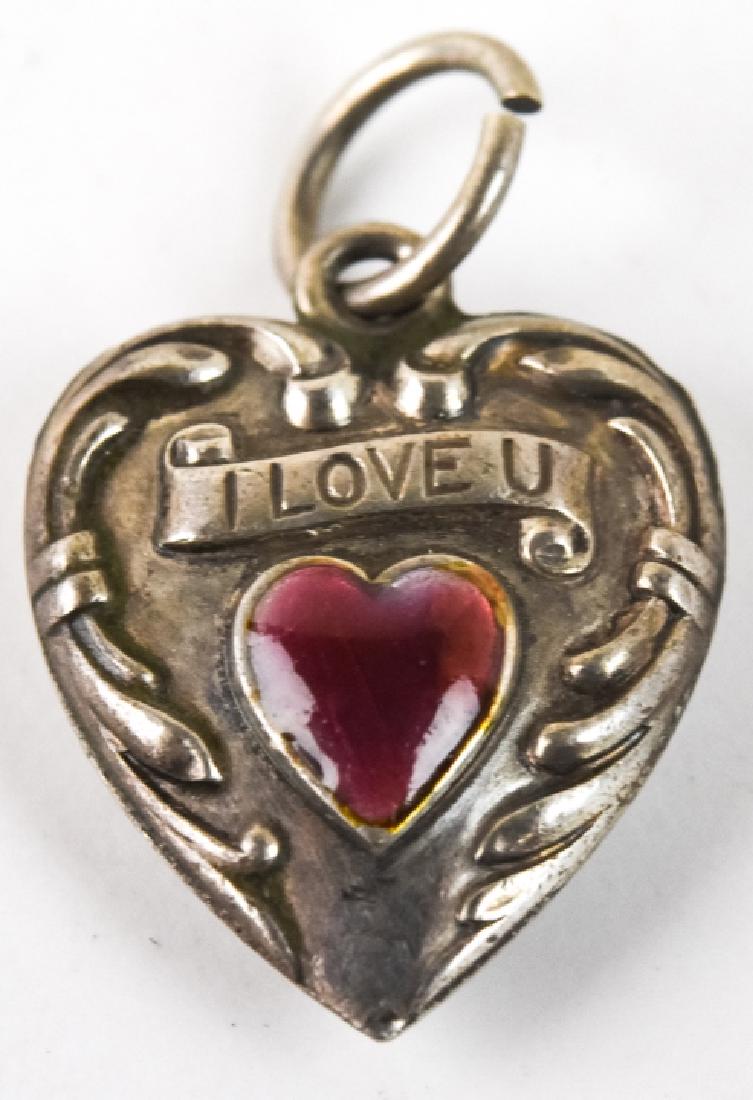 Vintage "I Love You" Puffy Heart Sterling Pendant: Vintage "I Love You" Puffy Heart Sterling Pendant. Sterling and enamel. Measures nearly 1 inch in length w bail.