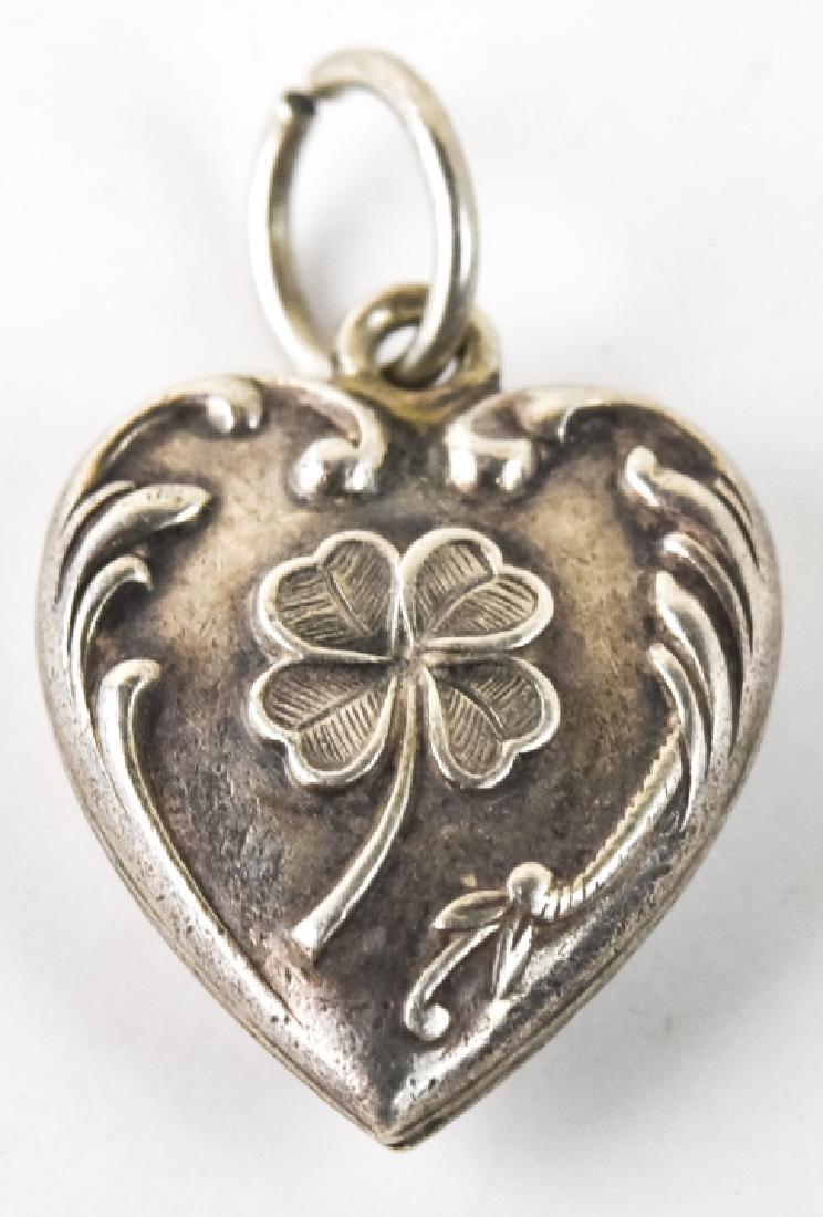 Vintage Puffy Heart Sterling Pendant w Clover (1 of 4)