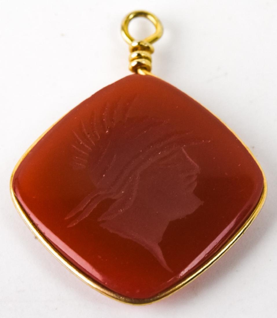 Antique Greco Roman Soldier Intaglio Pendant: Antique Greco Roman Soldier Intaglio Pendant. Measures just over 1.25 inches in length.