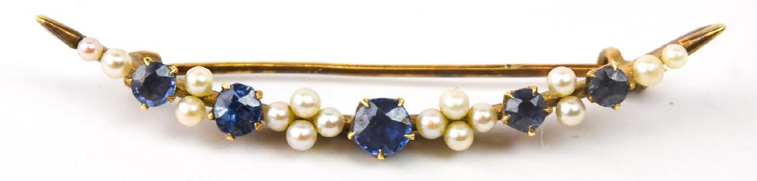 Antique 14kt Gold Sapphire & Pearl Crescent Moon (1 of 7)