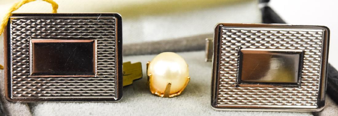 14kt White Gold Cuff Links & Pearl Tie Tack (1 of 6)