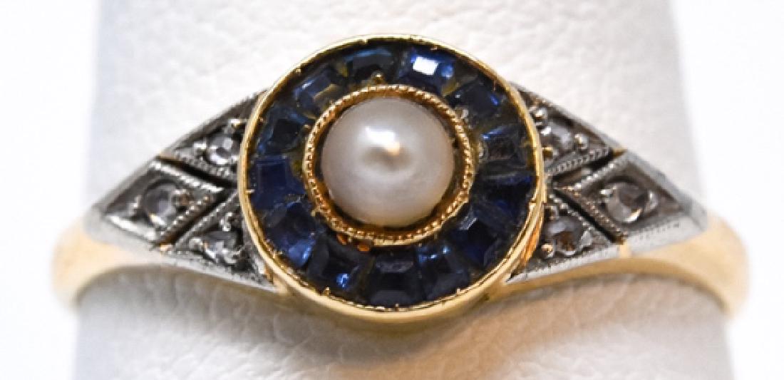 Antique 14kt Gold Sapphire Diamond & Pearl Ring (1 of 4)
