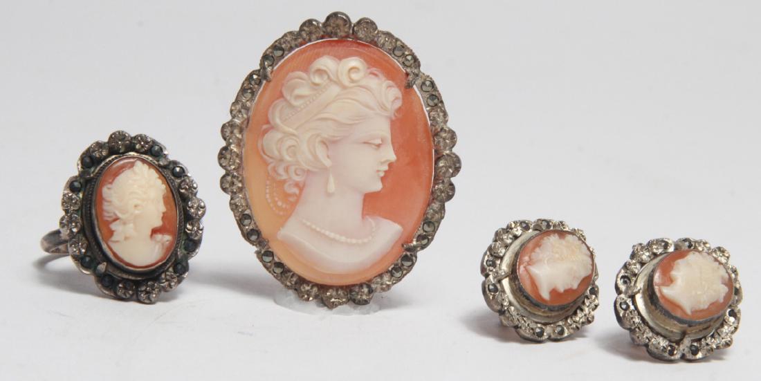 Silver Marcasite Hand Carved Shell Cameo Trio (1 of 4)