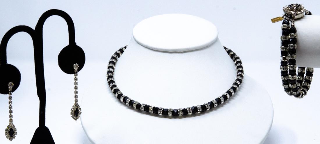 Faceted Black Art Glass + Rhinestone Trio (1 of 8)