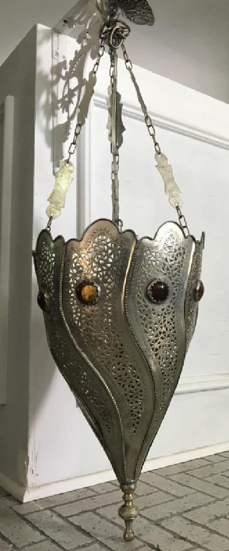 Moroccan Pierced & Jeweled Metal Chandelier (1 of 5)