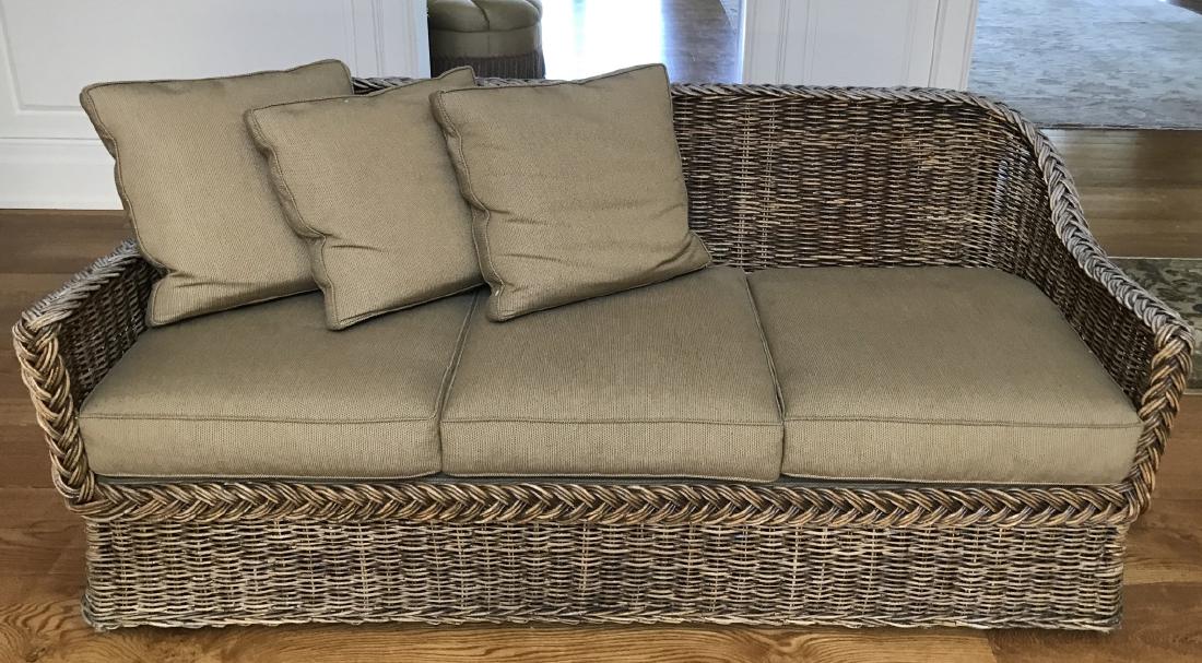 Contemporary Pierce Martin Wicker Sofa w Cushions (1 of 5)