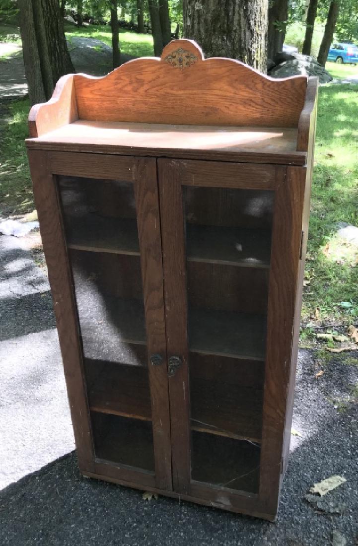 Antique C 1900 Carved Oak Curio Cabinet / Bookcase (1 of 4)