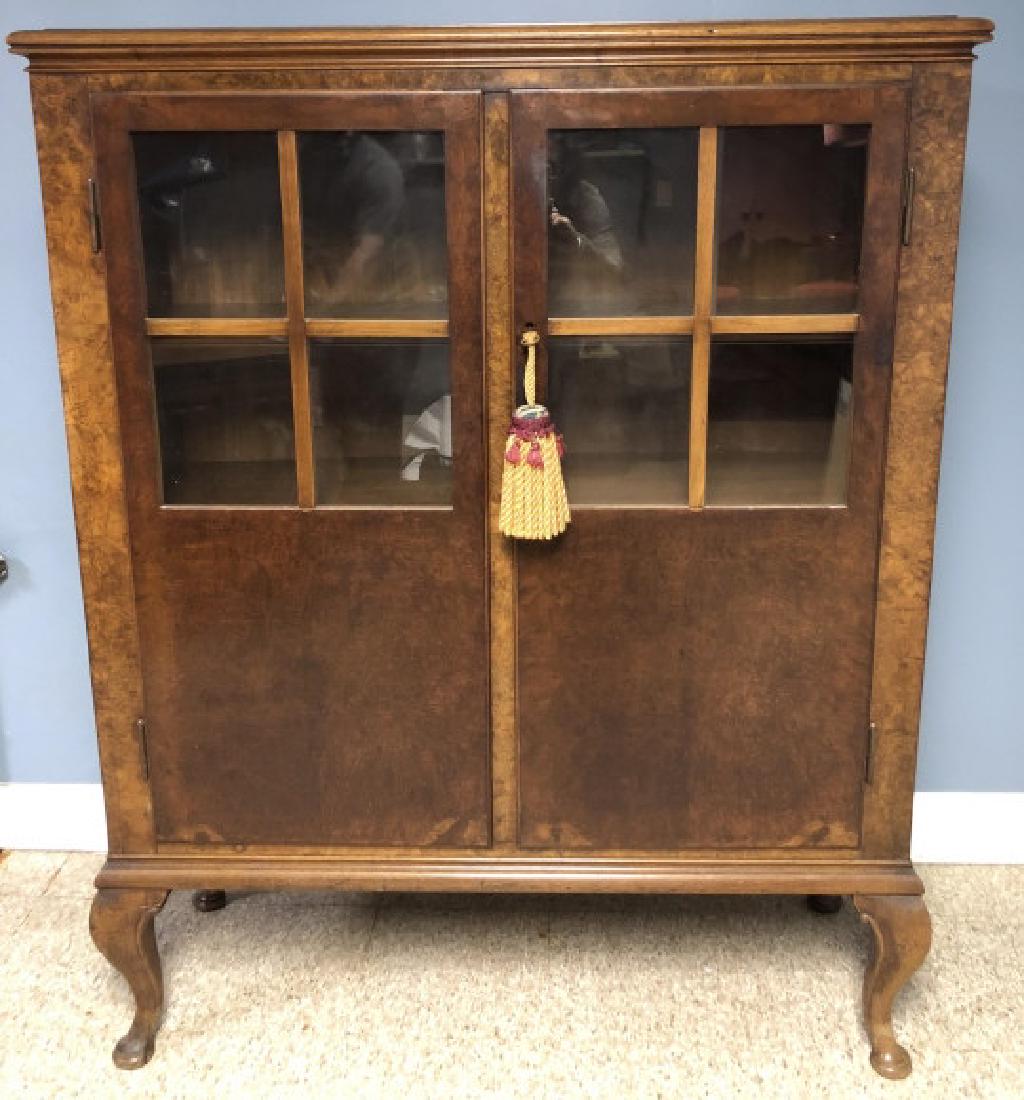 Burled Wood Paned Glass DIsplay Cabinet (1 of 4)