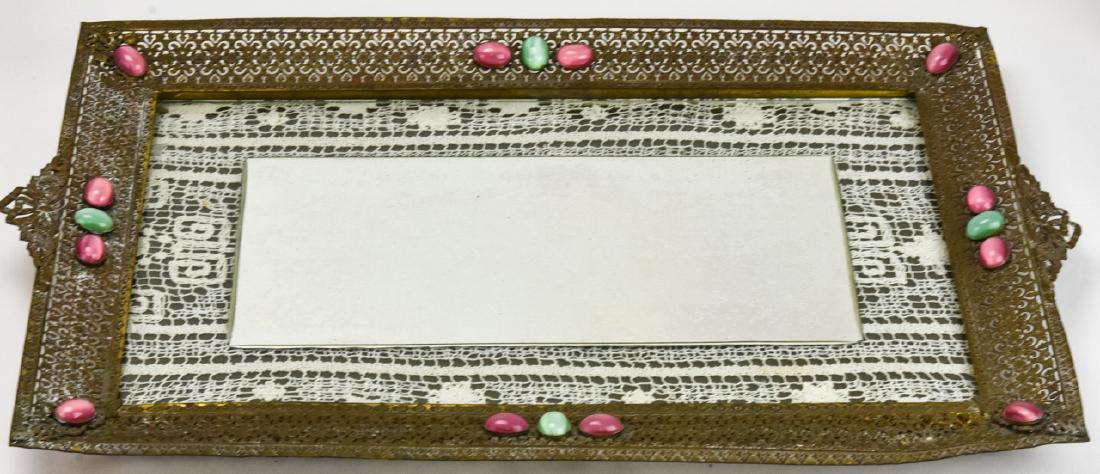Large Mirrored Reticulated Brass Vanity Tray (1 of 8)