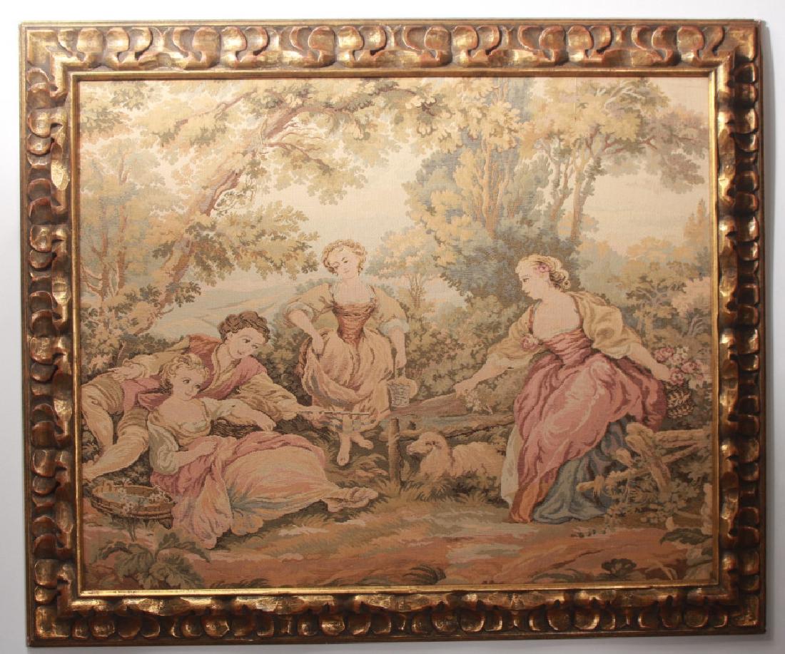 Framed Vintage French Rococo Style Taperstry