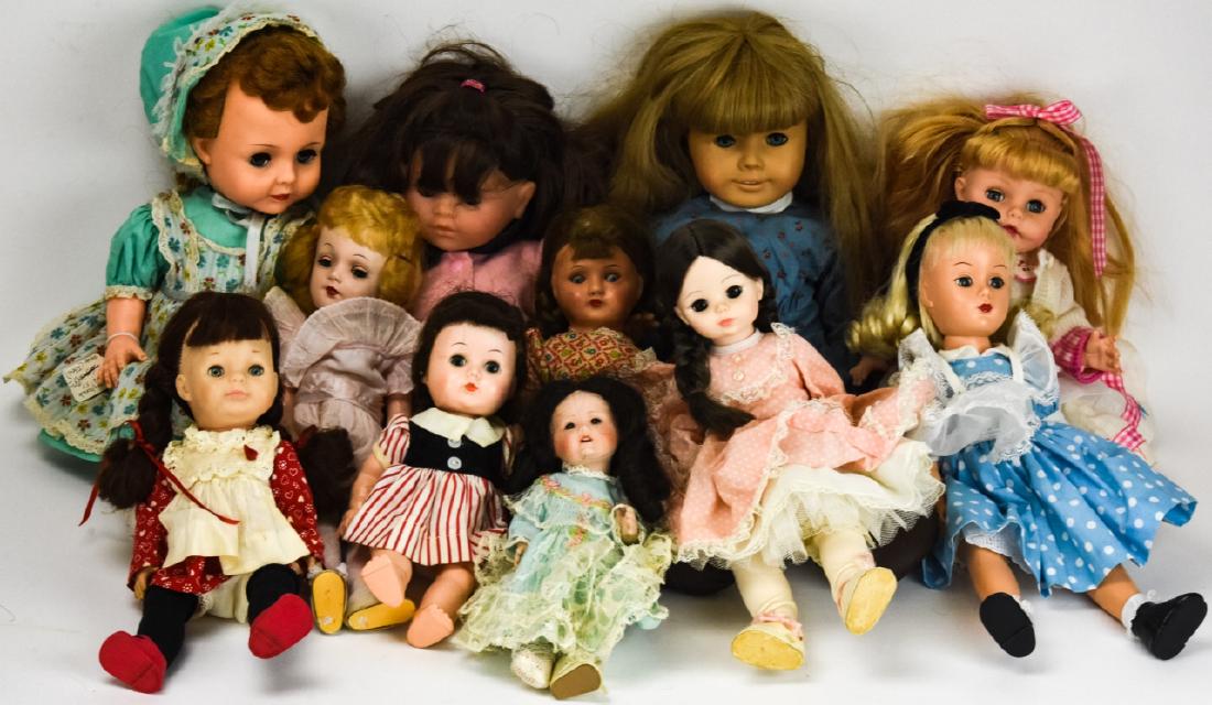 Collection Vintage Dolls Contemporary Doll Makers: Collection Vintage Dolls Contemporary Doll Makers. Mix of makers and materials including Pleasant Company, Aleaxander, Ideal. Largest doll is 18 inches.