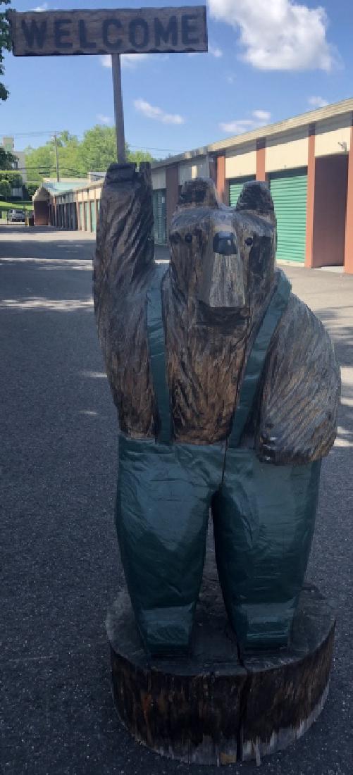 Carved Wood Brown Bear Figure with Welcome Sign (1 of 4)