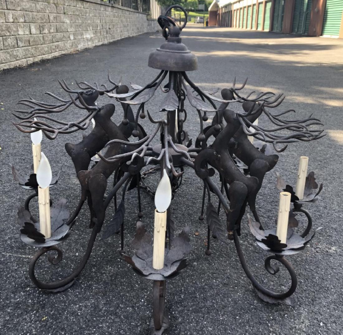 Wrought Iron and Tole Reindeer Figural Chandelier (1 of 3)