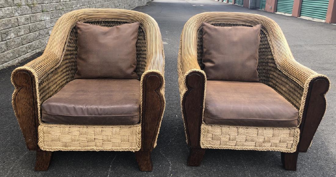 Plantation Style Bamboo Woven Caned Club Chairs Jun 22 2019