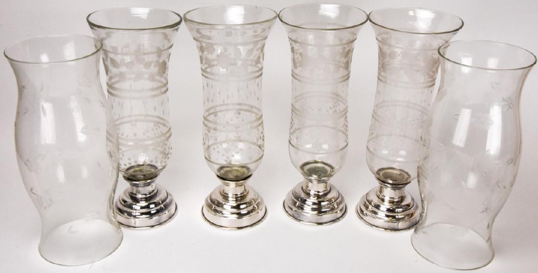 4 Antique Glass Hurricanes W Bases (1 of 10)