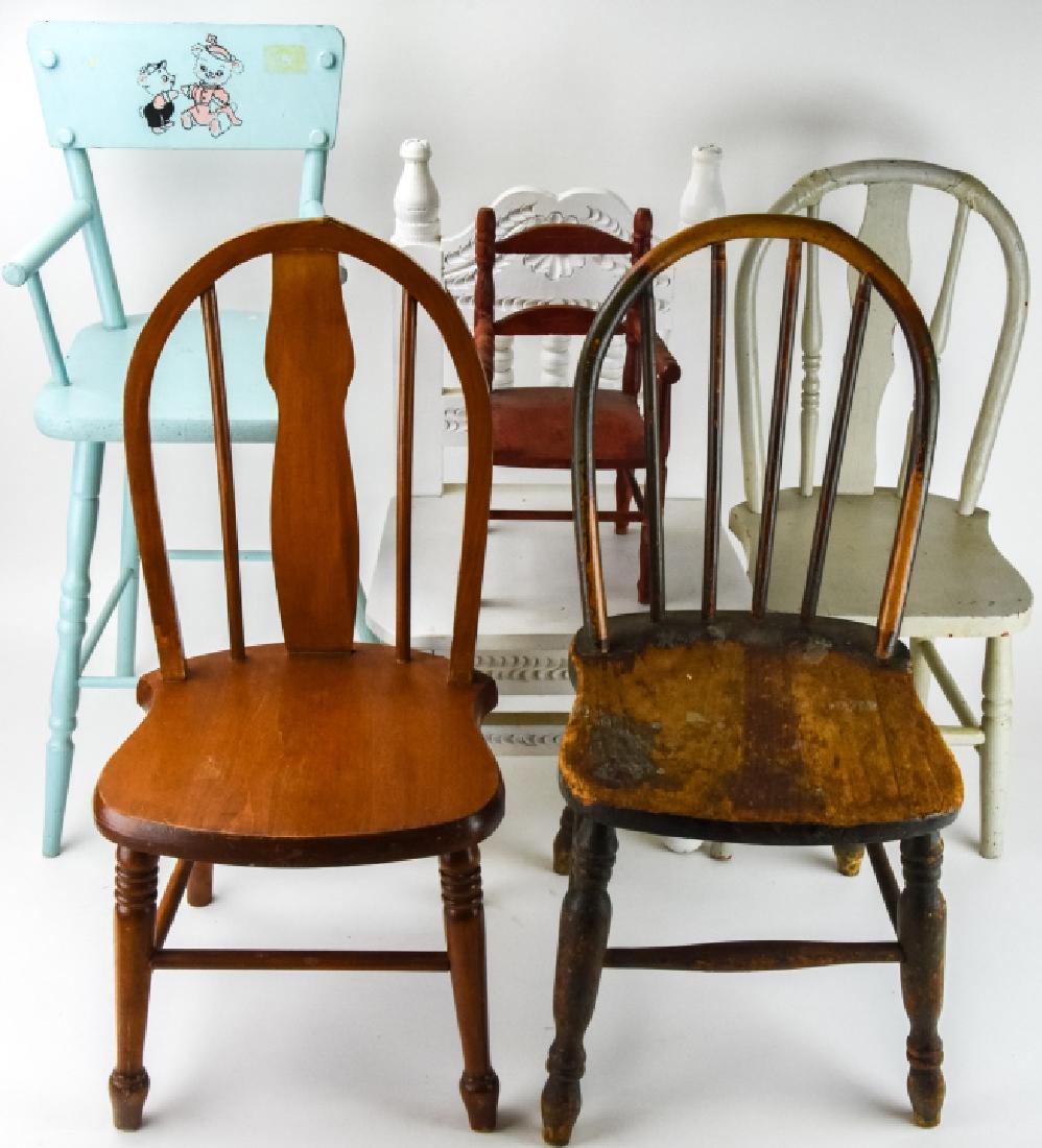 6 Vintage Hand Made Wooden Doll Size Chairs (1 of 7)
