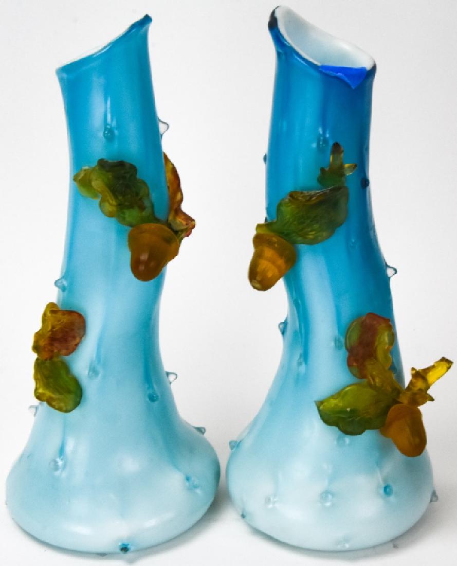 Pair Antique Satin Art Glass Bud Vases Acorn Motif (1 of 10)