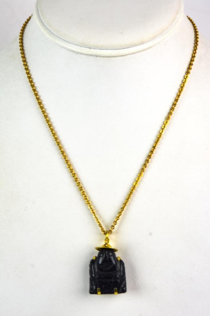 Vintage Necklace Chinese Hardstone Buddha Pendant (1 of 6)