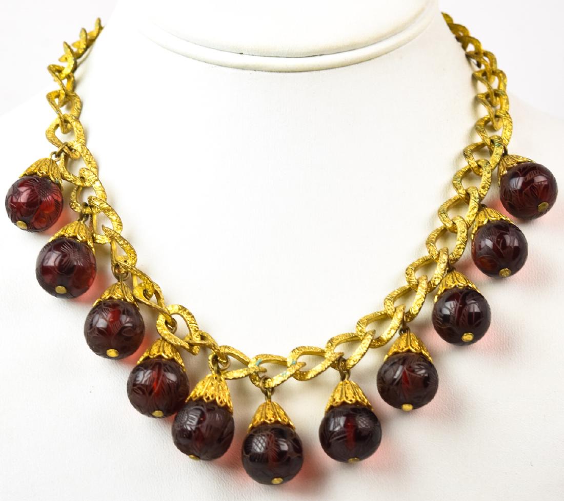 Vintage Cherry Amber Bakelite Fringe Necklace (1 of 7)