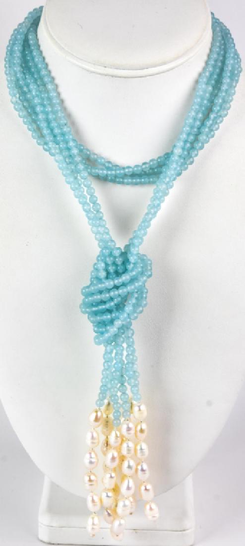Triple Strand Aqua Bead & Pearl Necklace (1 of 7)