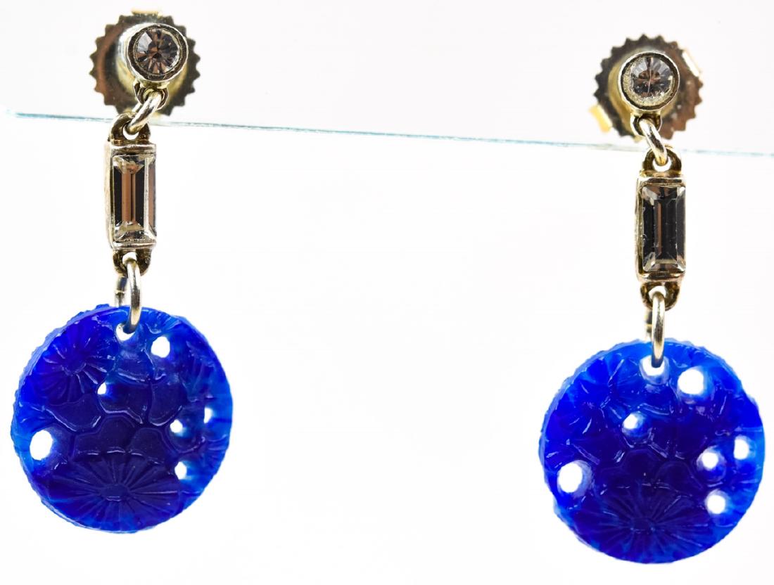 Antique Art Deco Faux Lapis Lazuli Earrings: Antique Art Deco Faux Lapis Lazuli Earrings. Each measures 1.25 inches in length.