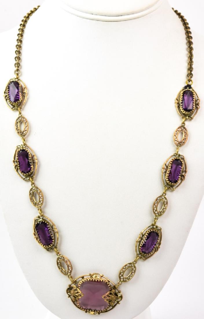 Antique Gilt Filigree & Amethyst Crystal Necklace (1 of 7)
