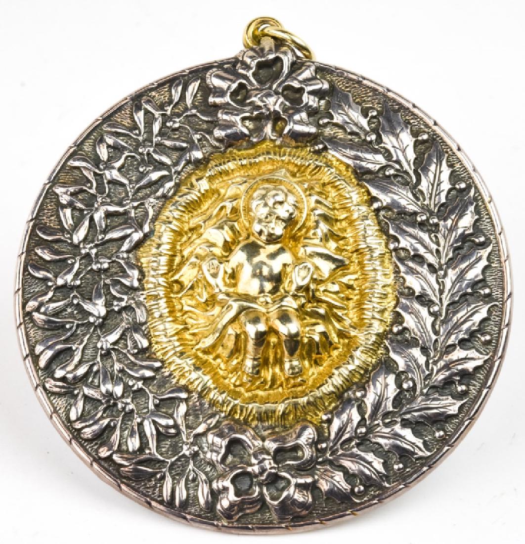 Buccellati Sterling & Vermeil Baby Jesus Ornament: Buccellati Sterling & Vermeil Baby JesusChristmas Ornament. Sterling silver and gold plated. Hallmarked. Measures 4 inches w bail.