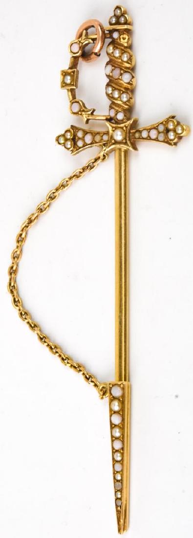 Antique 14kt Yellow Gold Sword w Opals & Pearls (1 of 4)