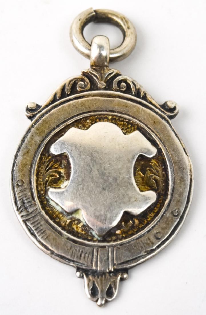 Antique Sterling Silver Pendant w Coat of Arms: Antique Sterling Silver Pendant w Coat of Arms Shield. English hallmarks on back. Inscribed Runners Up 1925-26. Measures 1.5 inches plus bail.