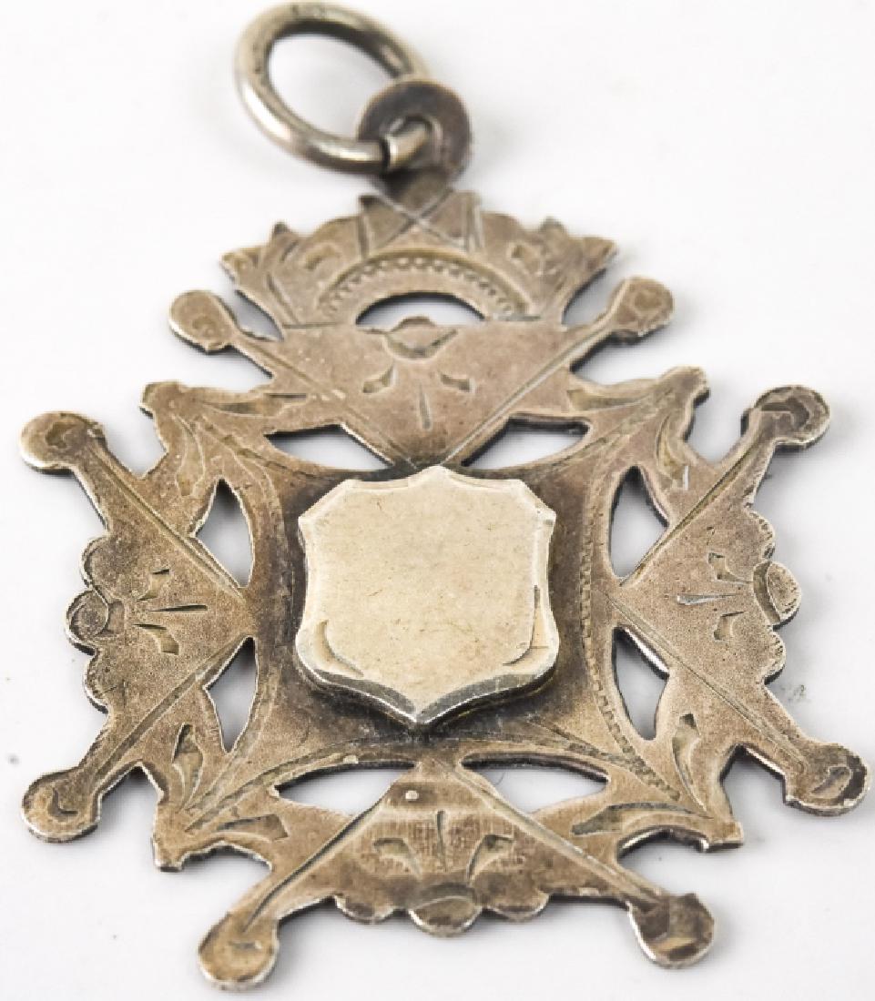 Antique Sterling Silver Pendant w Coat of Arms: Antique Sterling Silver Pendant w Coat of Arms Shield. English hallmarks on back. Measures 1.5 inches w bail.