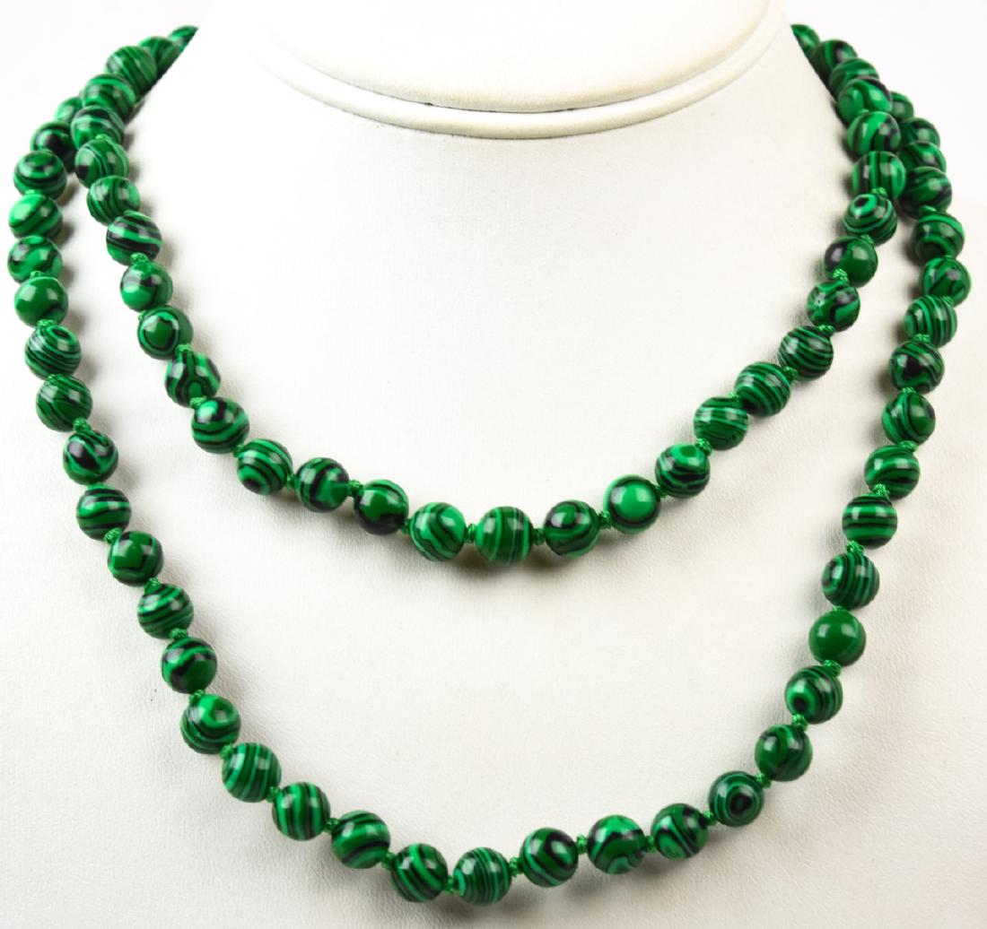 Hand Knotted Necklace w Malachite Design Beads (1 of 7)