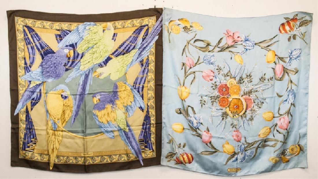 Pair Ferragamo Silk Scarves Parrot + Citrus Themed (1 of 3)
