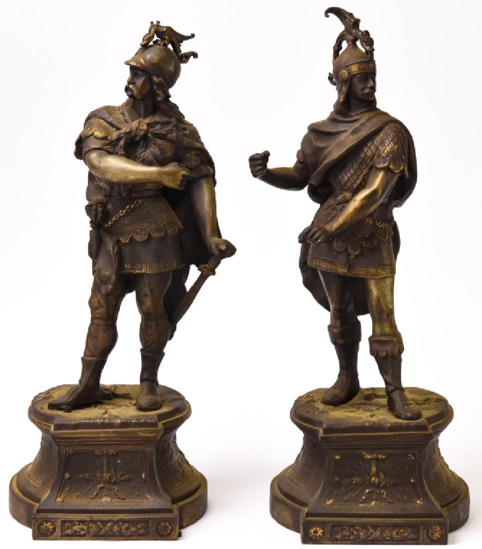 Pair Figural Warrior Spelter Statues (1 of 9)