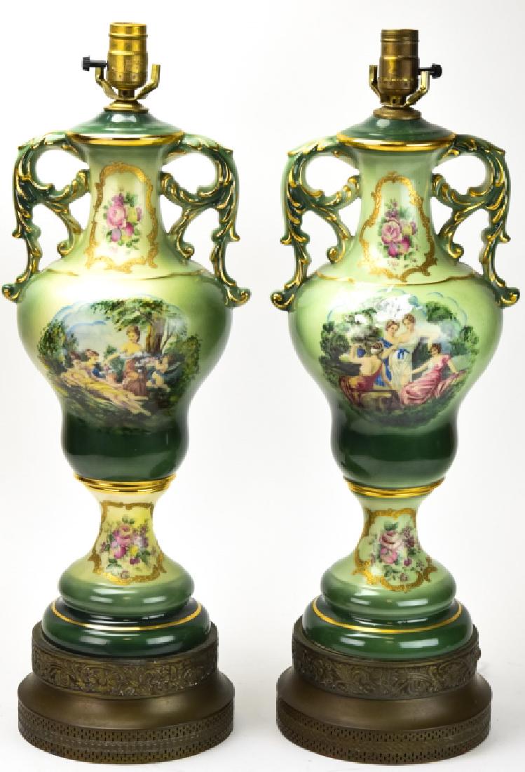 Pair Neoclassical Style Porcelain Urn Form Lamps (1 of 9)