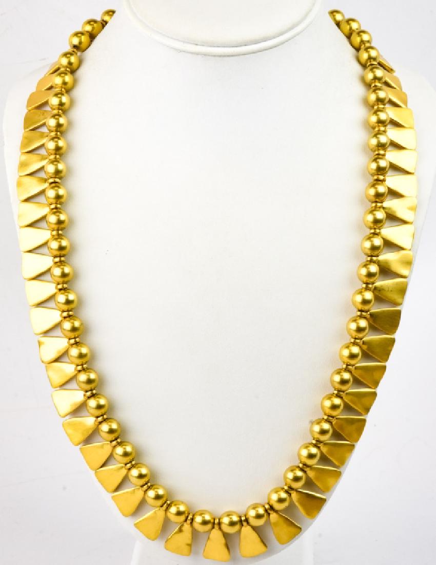 Robert Lee Morris Style Aztec Form Gilt Necklace: Robert Lee Morris Style Aztec Form Gilt Necklace. Unsigned. Measures 26 inches in length.