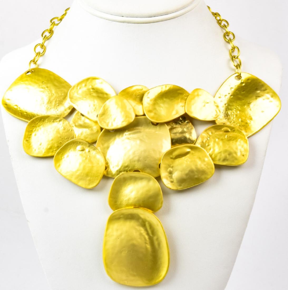 Vintage Kenneth J Lane Gilt Metal Necklace: Vintage Kenneth J Lane Gilt Metal Necklace. Articulated panels, bib form. Signed. Measures 18.5 inches in total length.