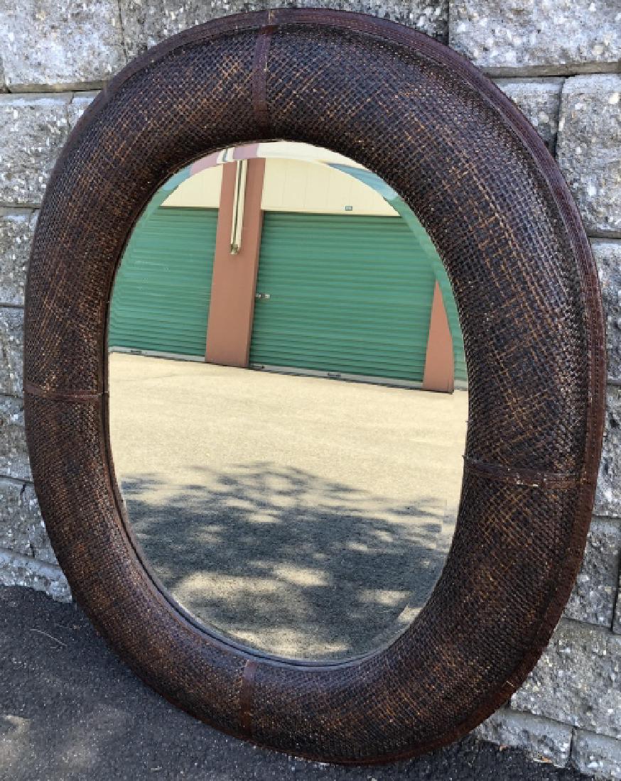 Leather and Caned Oval Wall Mirror (1 of 4)