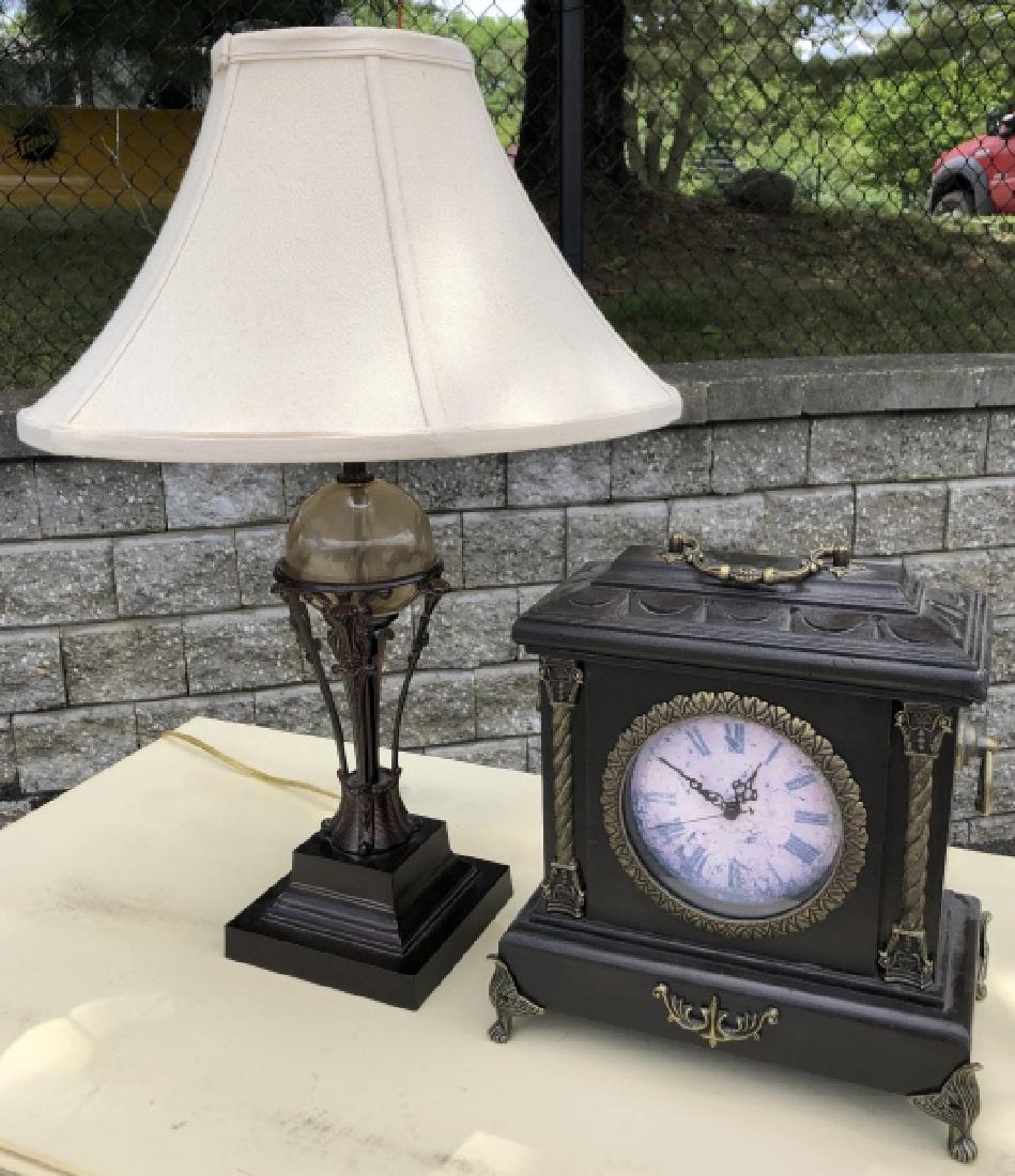 Decorative Clock and Lamp in Rubbed Brass Tones (1 of 3)