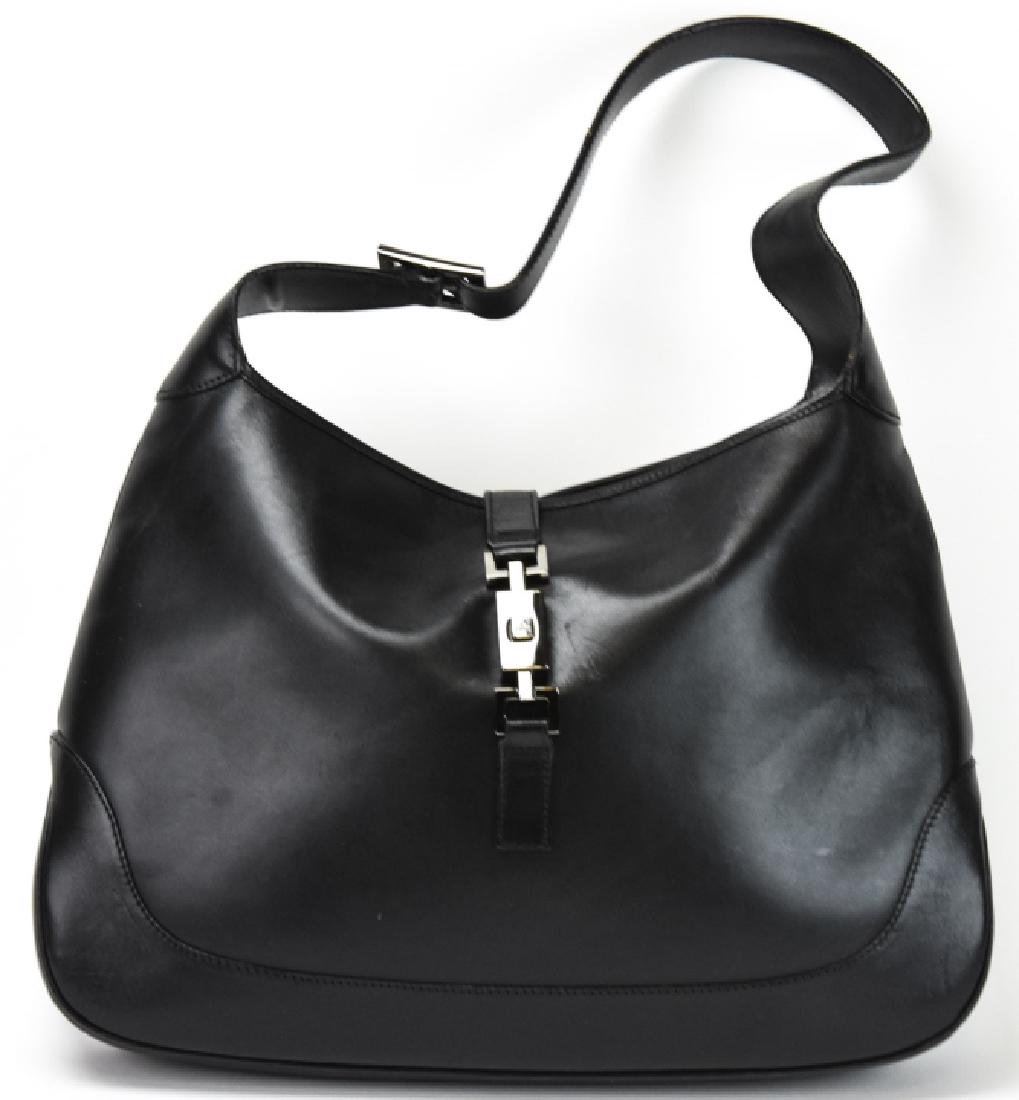 vintage gucci black leather shoulder bag