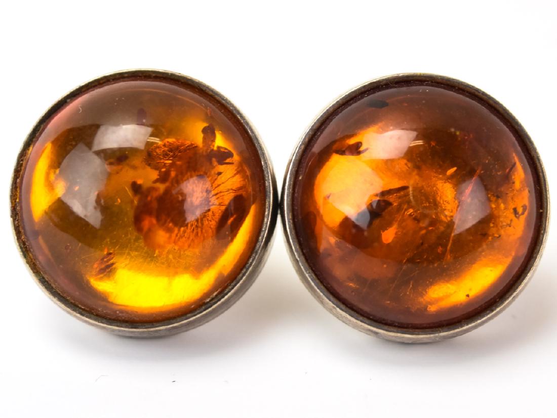Pair of Vintage Sterling Silver & Amber Earrings (1 of 5)