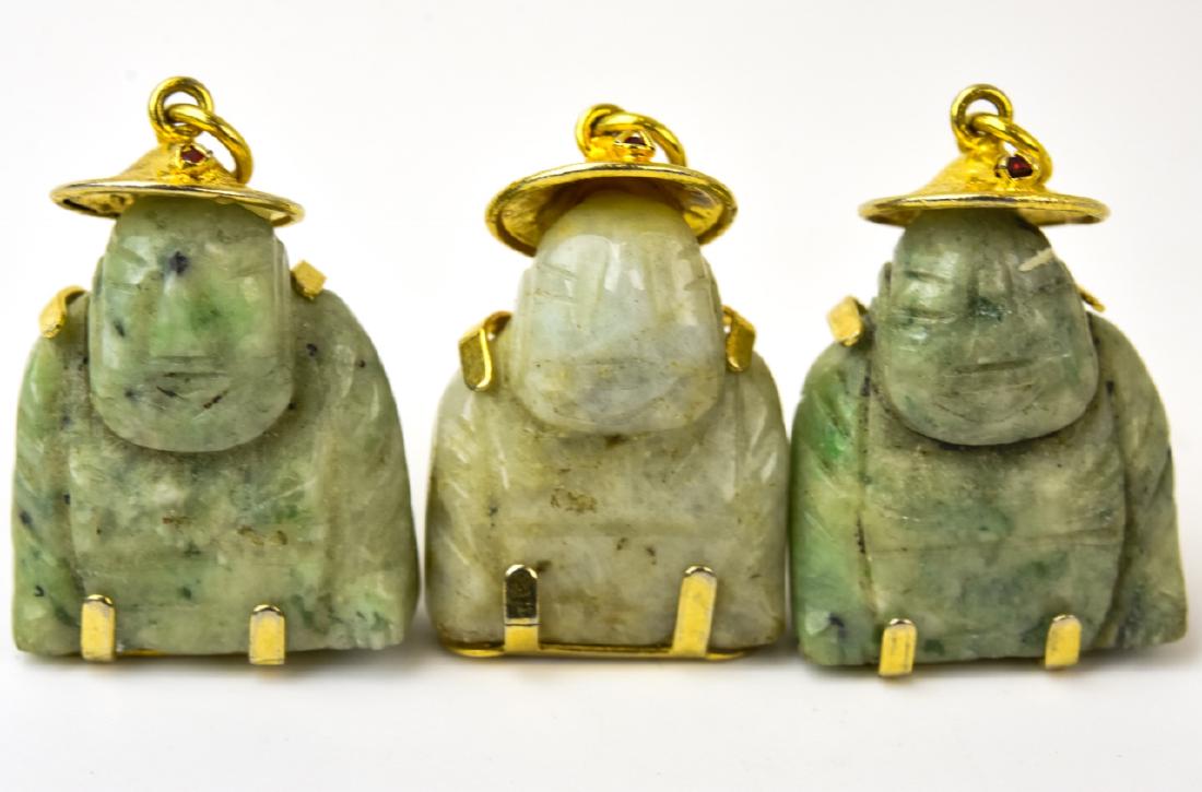 Three Carved Jade Buddha Necklace Pendants (1 of 7)