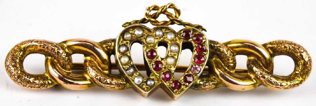 Antique 10k Yellow Gold Pearl & Ruby Witches Heart (1 of 6)