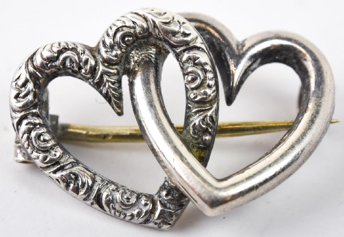 Antique Sterling Silver Double Entwined Heart Pin (1 of 5)