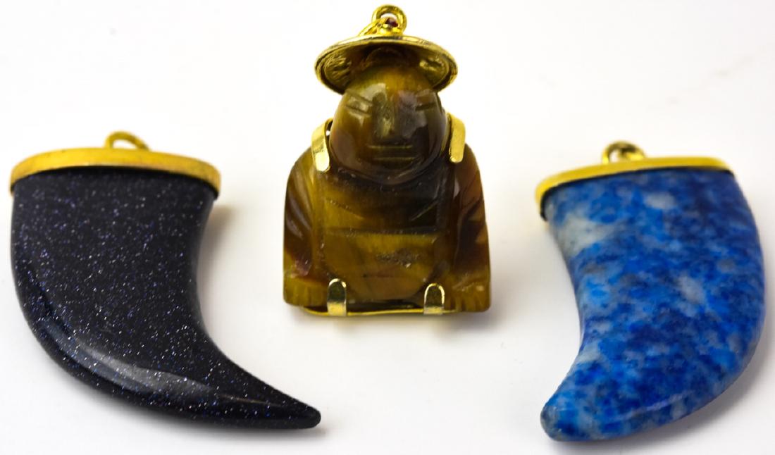Tiger's Eye Buddha Pendant & Two Horn Pendants (1 of 10)