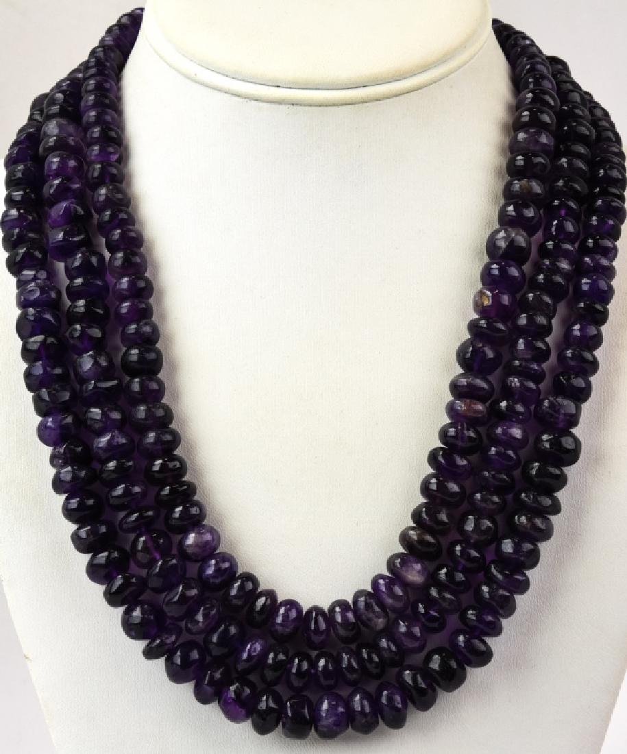 Triple Strand Tumbled Amethyst Bead Necklace (1 of 6)