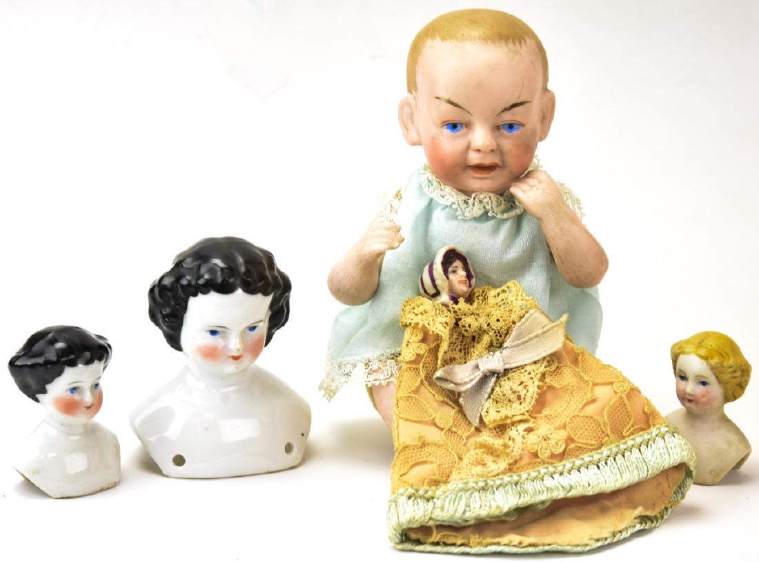 Antique German All Bisque Baby Doll + Doll Heads (1 of 7)