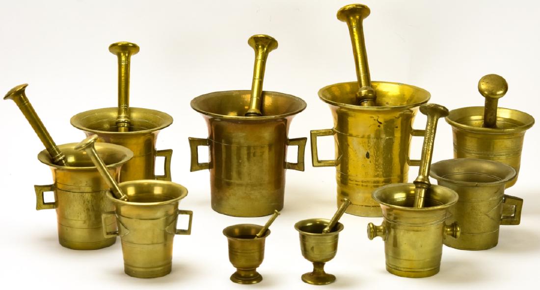 Lot of Antique Solid Brass Mortars & Pestles (1 of 7)