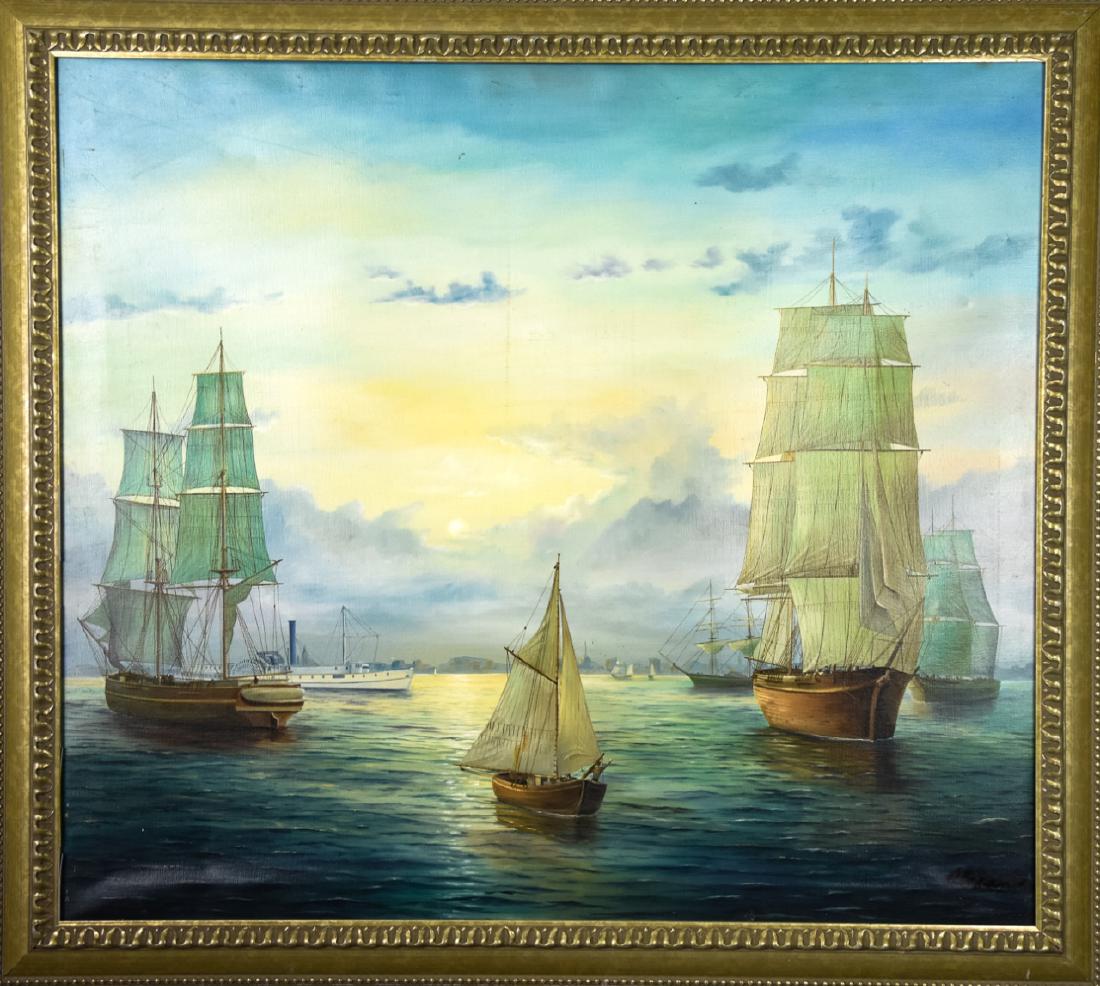 Alexander Signed Realistic Ship Scene Oil Painting (1 of 9)