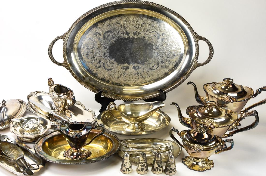 Large Lot Silver Plate Items Tray, Tea Set + More (1 of 8)